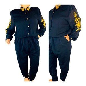 80s Jumpsuit Stirrups PG Collection by Ginger Bort Romper Gold Embroidery XL